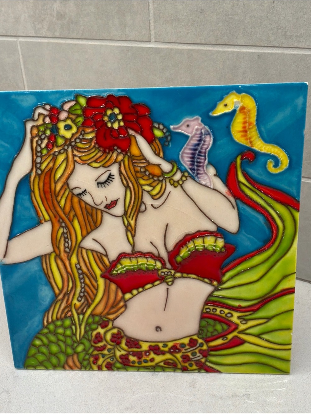En Vogue Art on Tile Seahorse Hanging Art 8x8”
